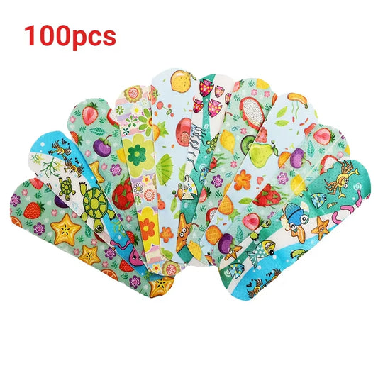 100Pcs Kids Bandages Bulk Kids Cute Cartoon Bandages Flexible Adhesive Strips Medical Waterproof Breathable for Children