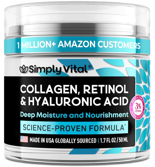 Collagen, Retinol & Hyaluronic Acid Cream - Anti-Aging Face Moisturizer for Face, Neck & Décolleté - Made in USA, Daily Moisturizer Face Cream - 1.7 Fl.Oz.