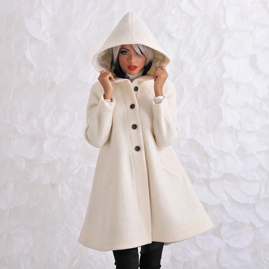 Big Hood Coat, Wool Winter Coat, Swing Coat, plus Size Clothing, Wool Coat, Warm Coat, Hooded Winter Coat, Wool Swing Coat, Winter Clothing