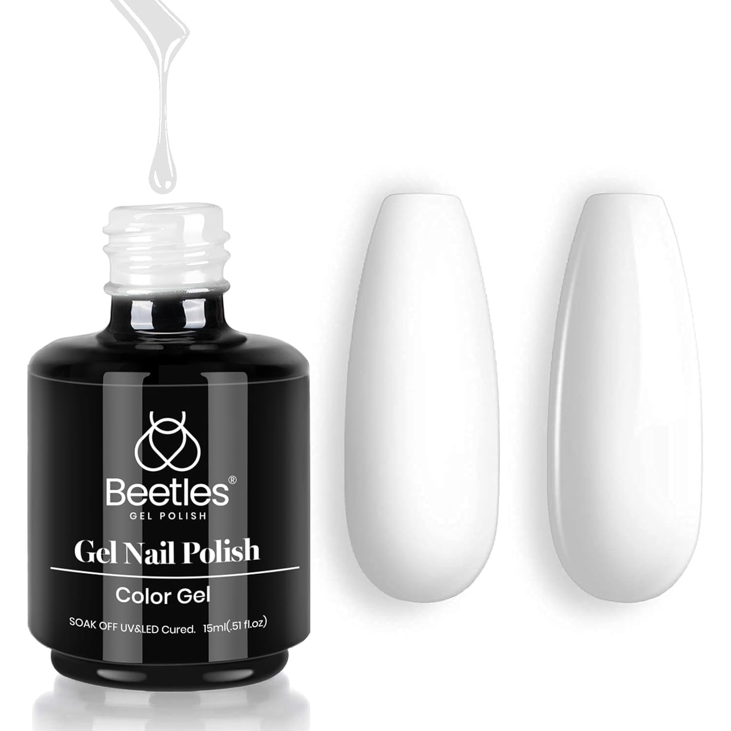 Beetles Gel Nail Polish, 1 Pcs 15Ml White Color Soak off Gel Polish Nail Art Manicure Salon DIY Gel Nail Design Decoration at Home Nail Lamp Needed Nails Manicure Kit Gift