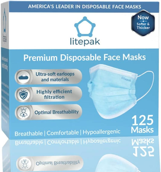 125-Pack Disposable Face Mask Premium Comfort Earloops with Dispenser Box